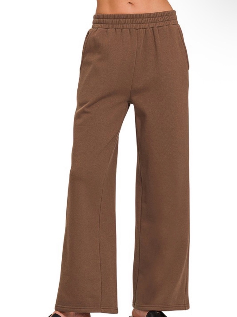 Zenana Fleece Wide-Leg Lounge Pants in Chocolate Brown - Picture 2 of 2